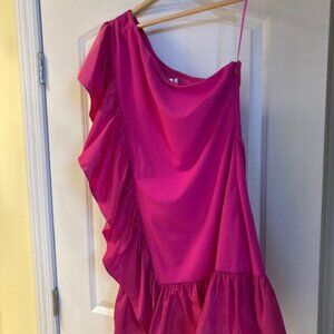 One33 Social fucshia one shoulder ruffle hem and side mini dress, size 12